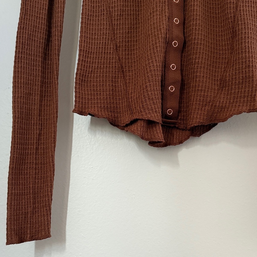 Free People Going Places Cardi Mocha Chocolate Brown Ribbed Button-Up Cardigan - Picture 4 of 8